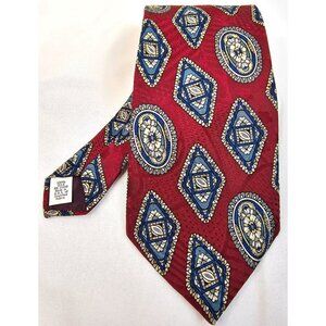 Vintage Bristol Bay Red & Blue Silk Tie With Geometric Floral Pattern